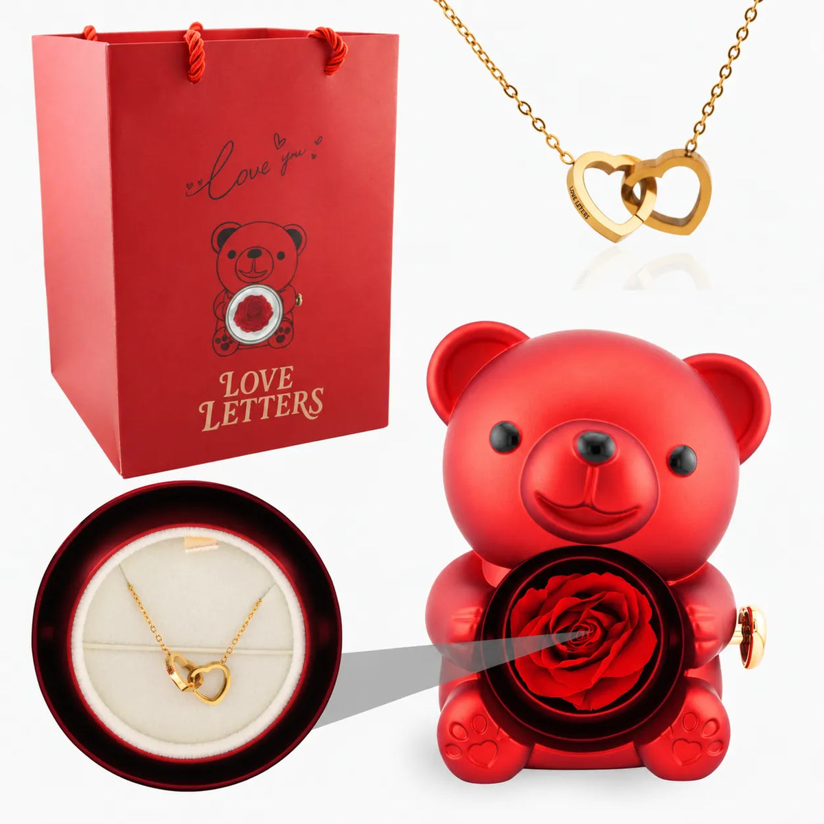 Eternal Rose Bear with Name Engraved Necklace