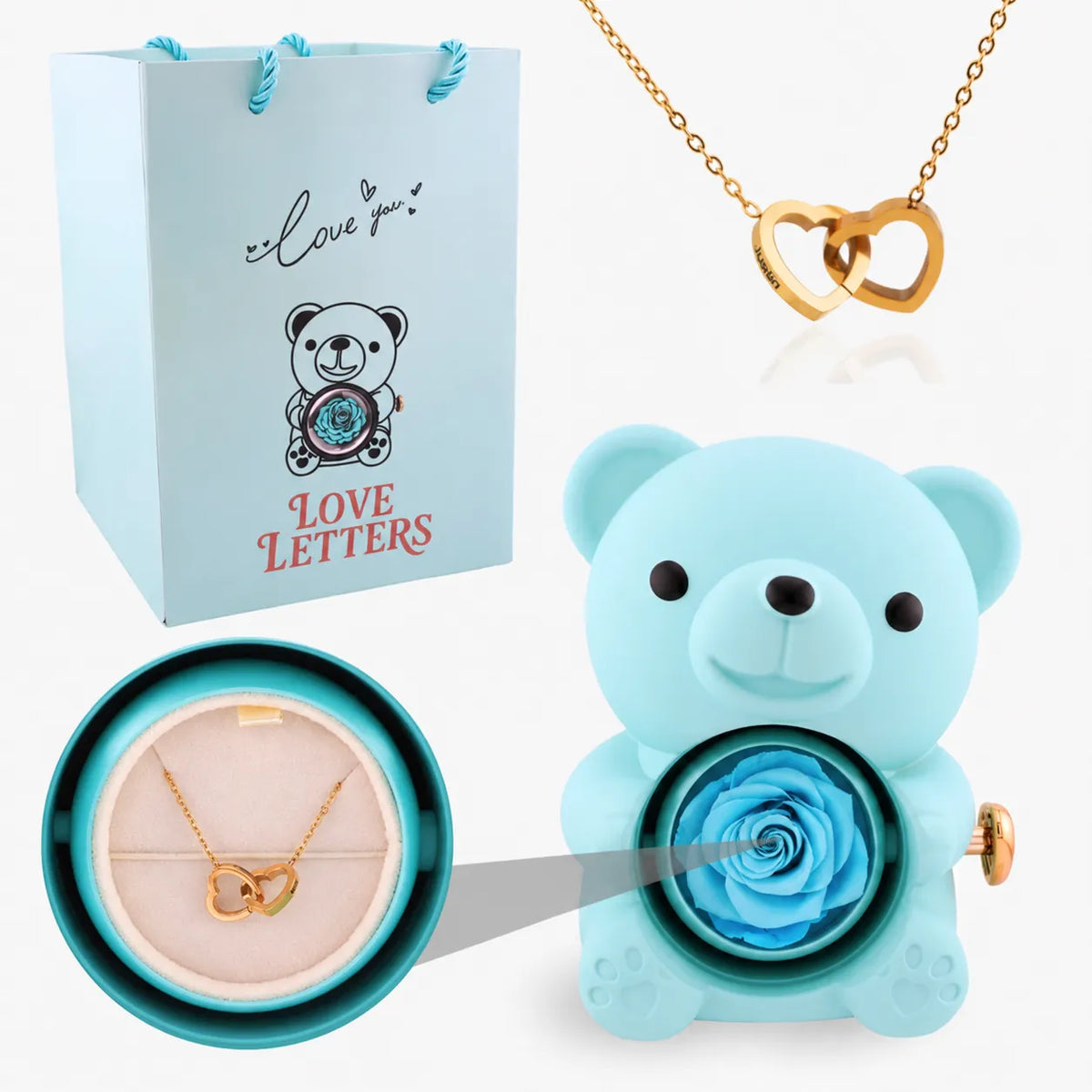Eternal Rose Bear with Name Engraved Necklace