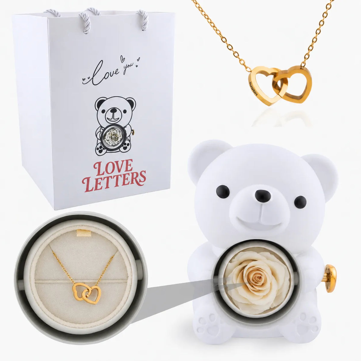 Eternal Rose Bear with Name Engraved Necklace