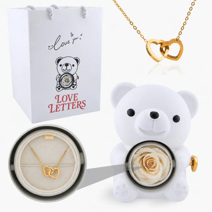 Eternal Rose Bear with Name Engraved Necklace