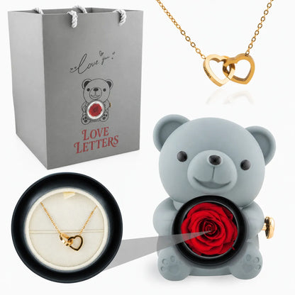 Eternal Rose Bear with Name Engraved Necklace