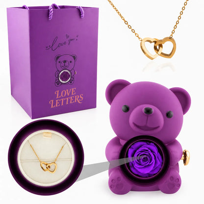 Eternal Rose Bear with Name Engraved Necklace
