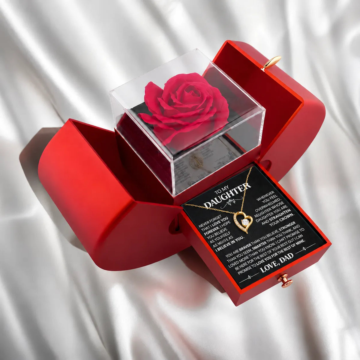 To My Daughter Necklace - I Love You Forever - Forever Rose Gift Box