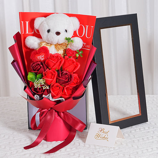 Rose Bouquet with Teddy Bear
