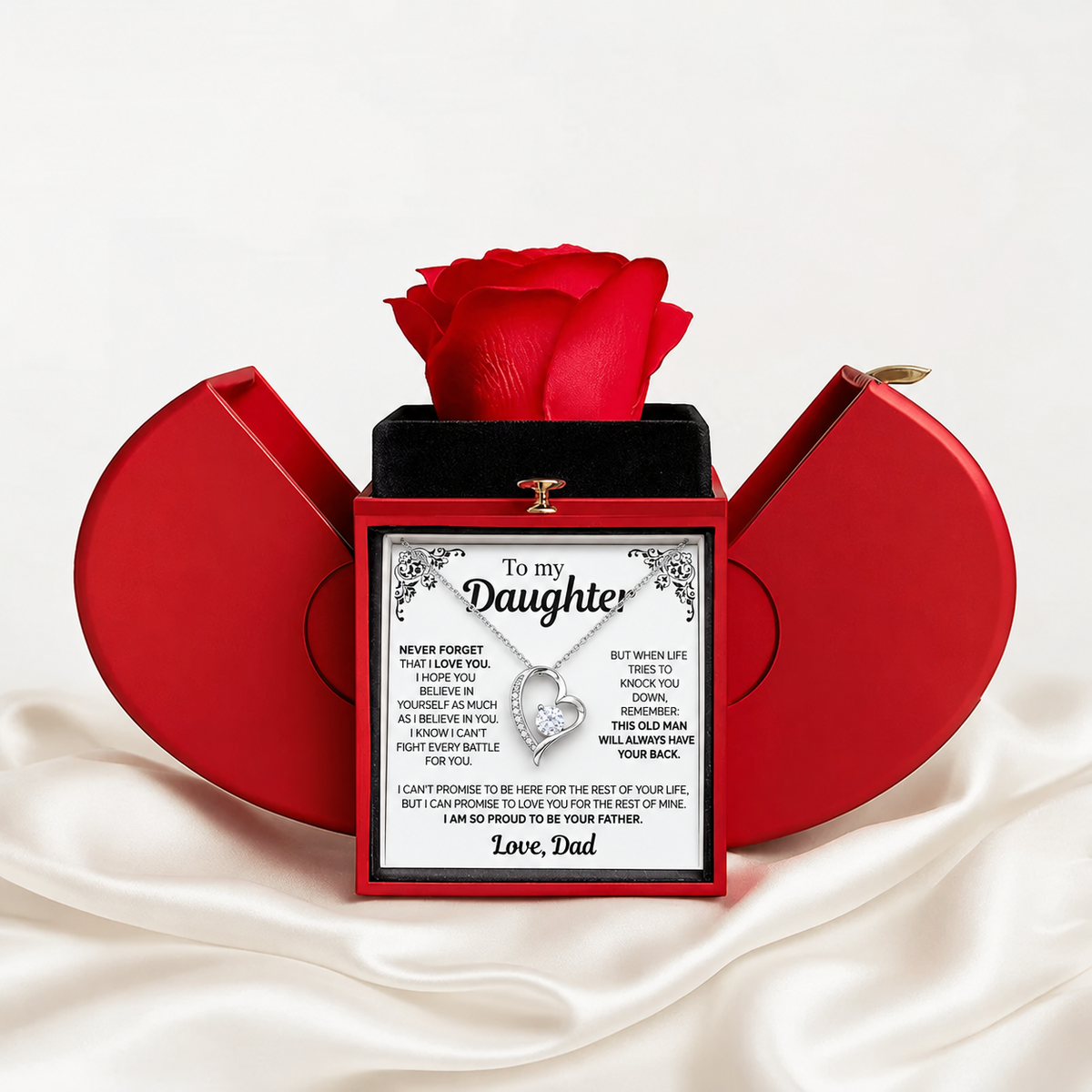 To My Daughter Necklace - Never forget that I love you - Forever Rose Gift Box