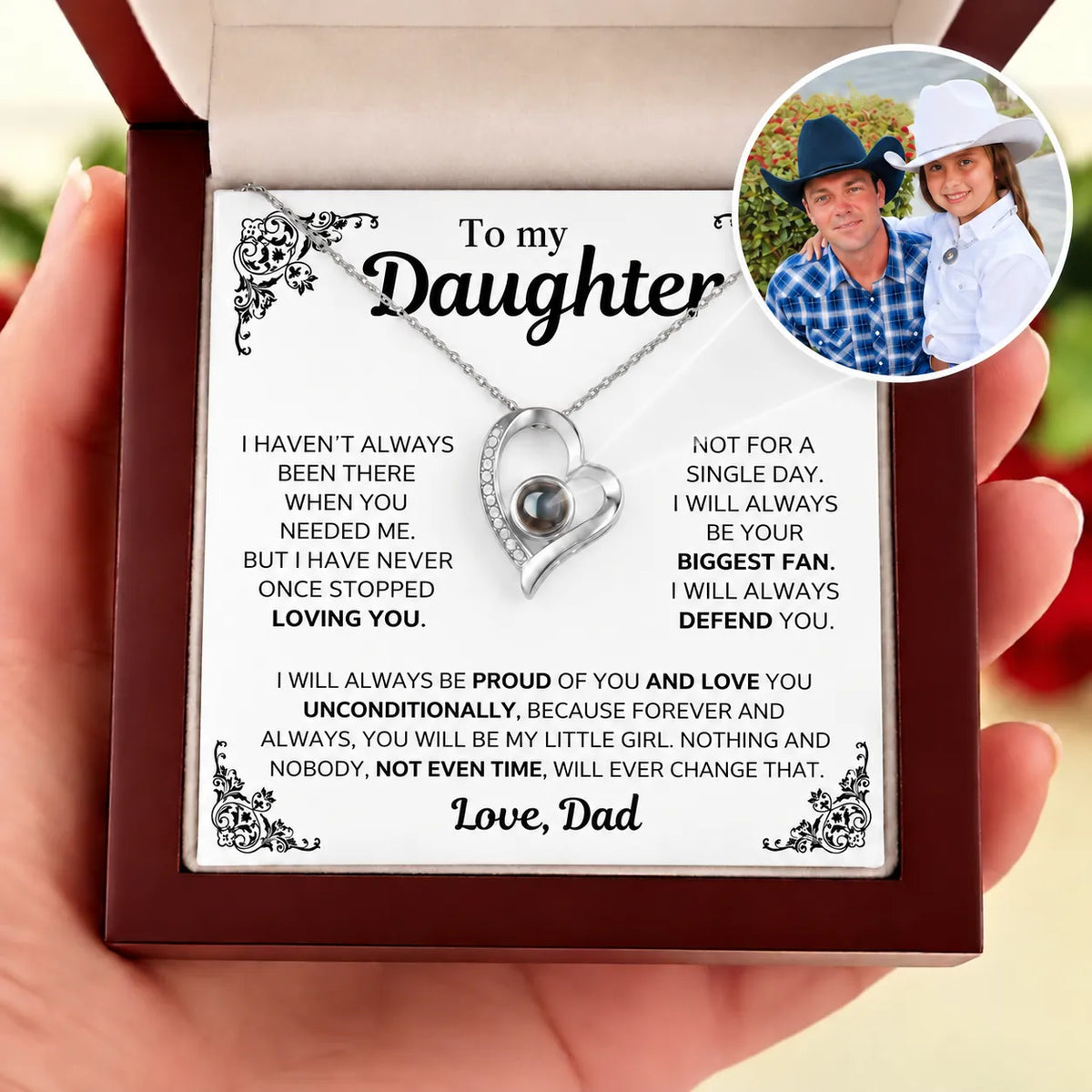 To My Daughter Photo Necklace  - You Will Be My Little Girl - Gift from Dad