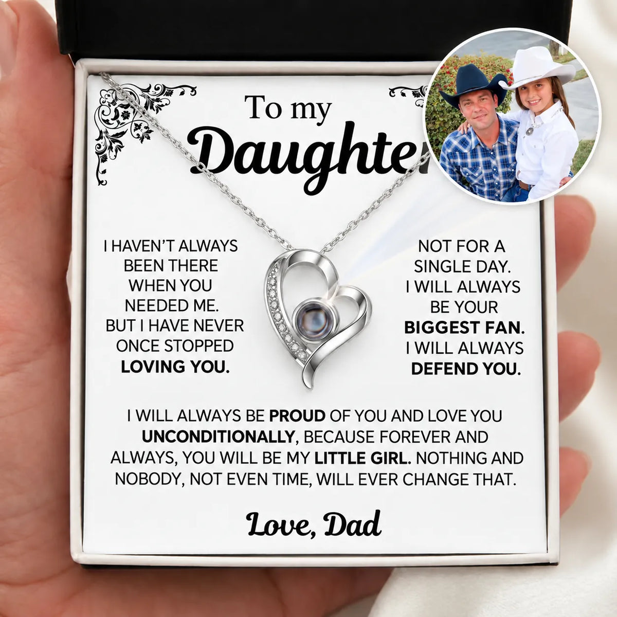 To My Daughter Photo Necklace  - You Will Be My Little Girl - Gift from Dad