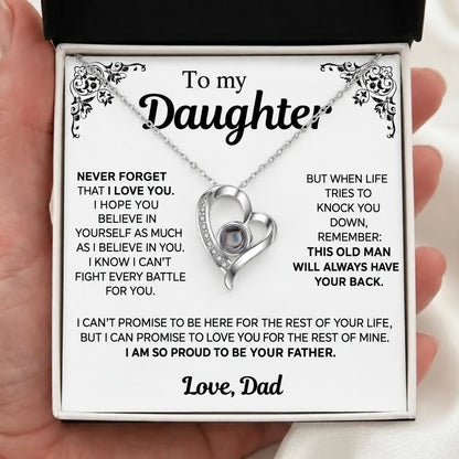 To My Daughter Photo Necklace - Never forget that I love you - Gift from Dad