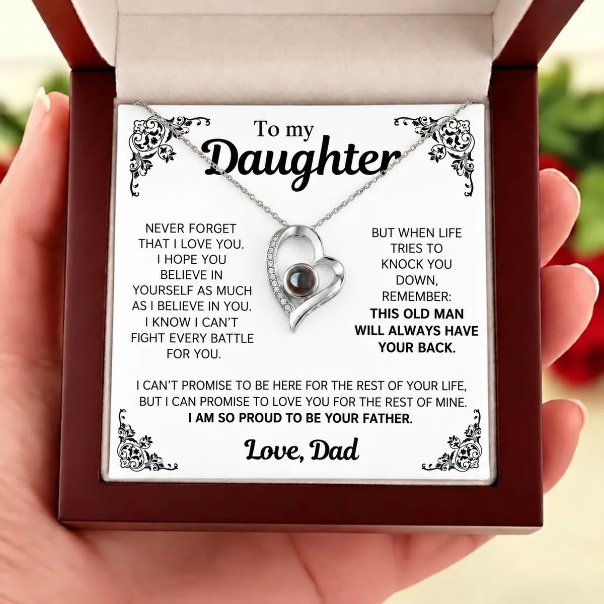 To My Daughter Photo Necklace - Never forget that I love you - Gift from Dad