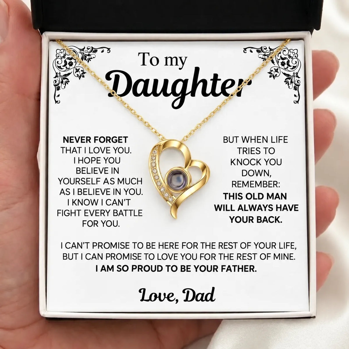 To My Daughter Photo Necklace - Never forget that I love you - Gift from Dad