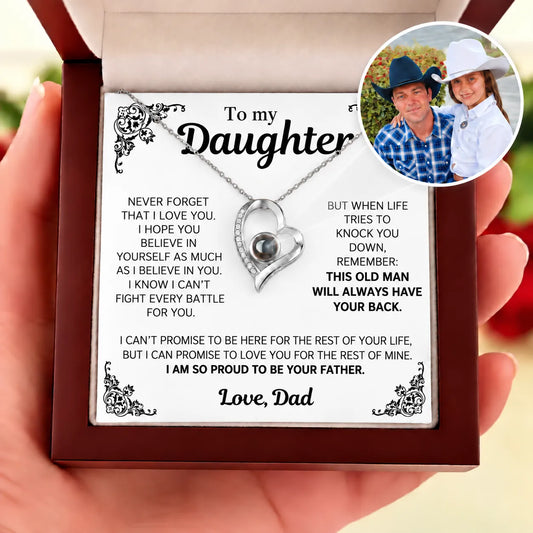 To My Daughter Photo Necklace - Never forget that I love you - Gift from Dad
