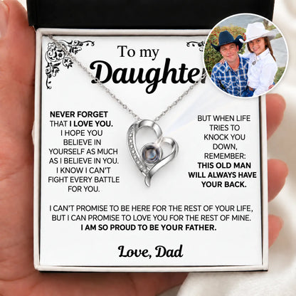 To My Daughter Photo Necklace - Never forget that I love you - Gift from Dad